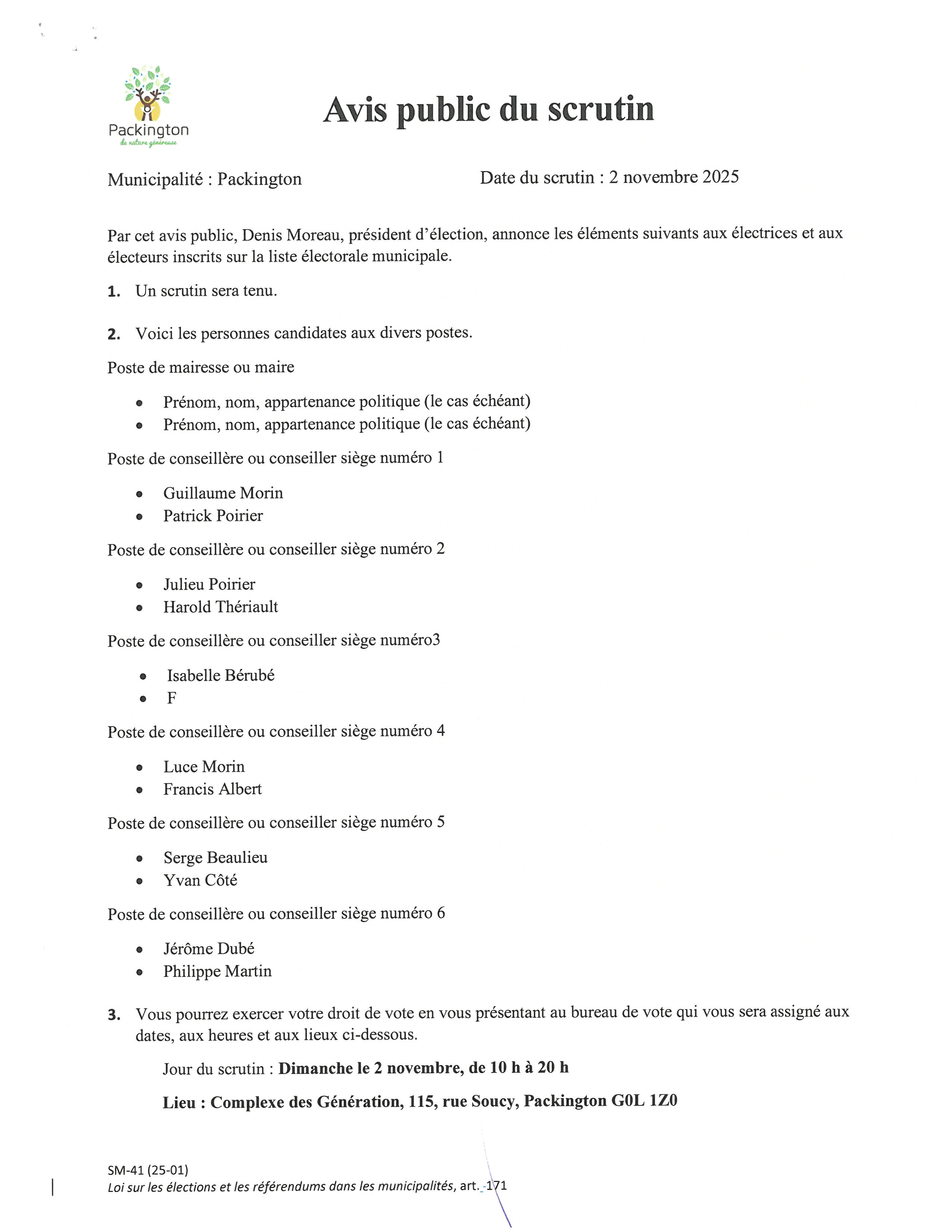 Avis de scrutin 1